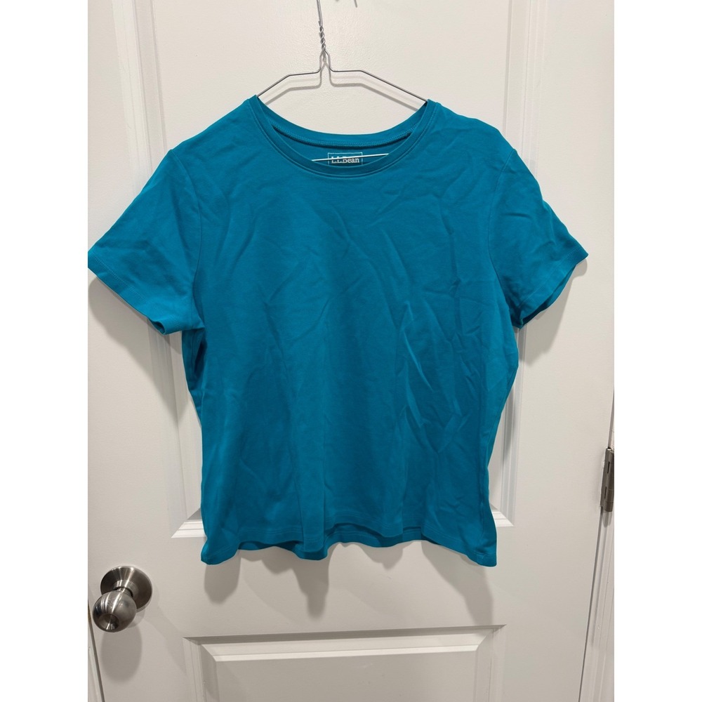 L.L.Bean Womens T-Shirt Short Sleeve Solid Teal Blue Size L PET